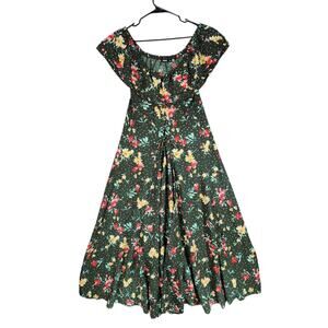 Nuon Westside Maxi Dress M Women Bella Floral Green Off‎ Shoulder Lace Up Bodice